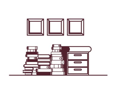 beyaz arka plandaki kitaplarla raf