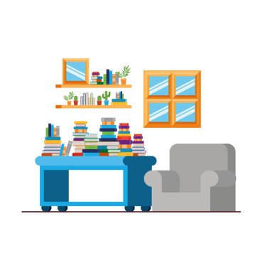 kanepe ve kitap yığını ile oturma odası