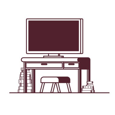 kitaplar ile ahşap rafta plazma tv