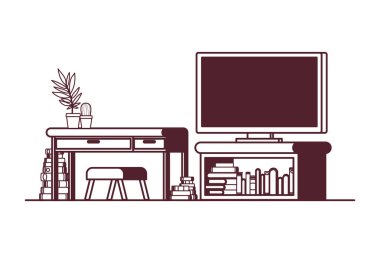 kitaplar ile ahşap rafta plazma tv