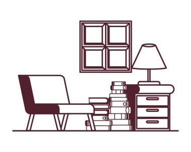 kanepe ve kitap yığını ile oturma odası