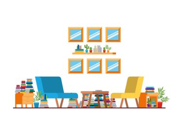 kanepe ve kitap yığını ile oturma odası