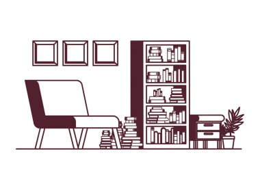 kanepe ve kitaplık ile oturma odası