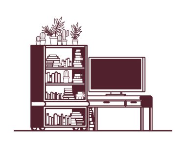 kitaplar ile ahşap rafta plazma tv