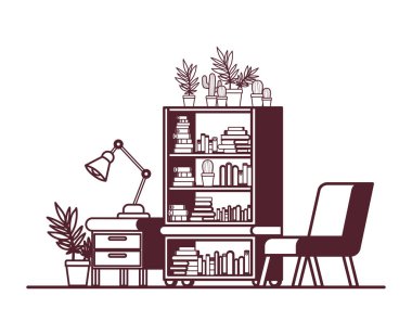 kanepe ve kitaplık ile oturma odası