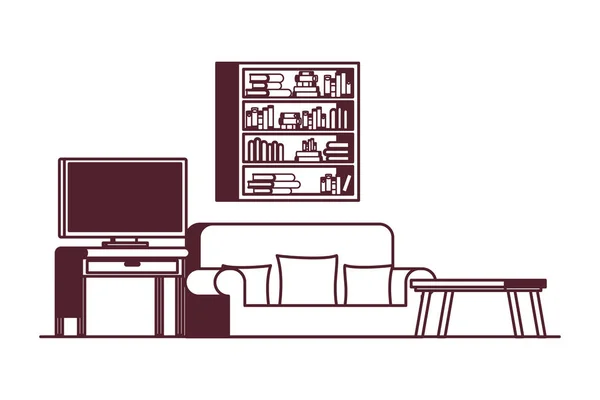 Comodo divano in soggiorno con tv al plasma — Vettoriale Stock