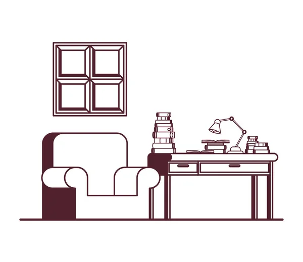 Sala de estar com mesa e livros —  Vetores de Stock