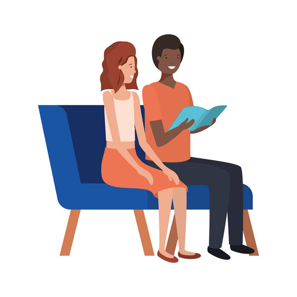 couple with sitting in chair on white background