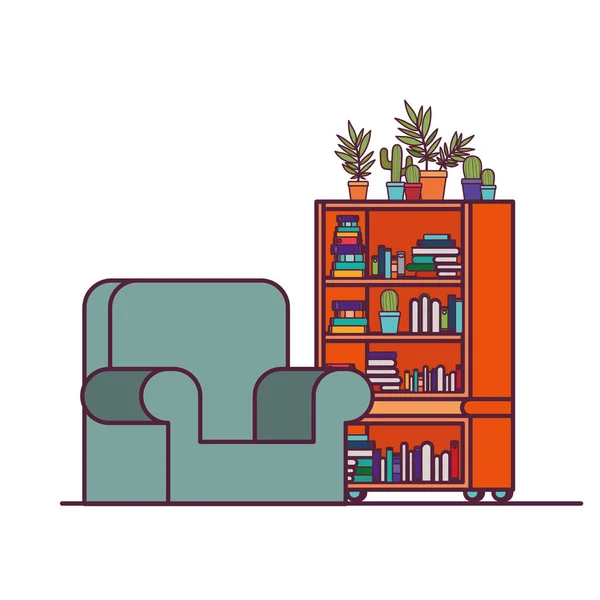 Wohnzimmer mit Couch und Bücherregal — Stockvektor