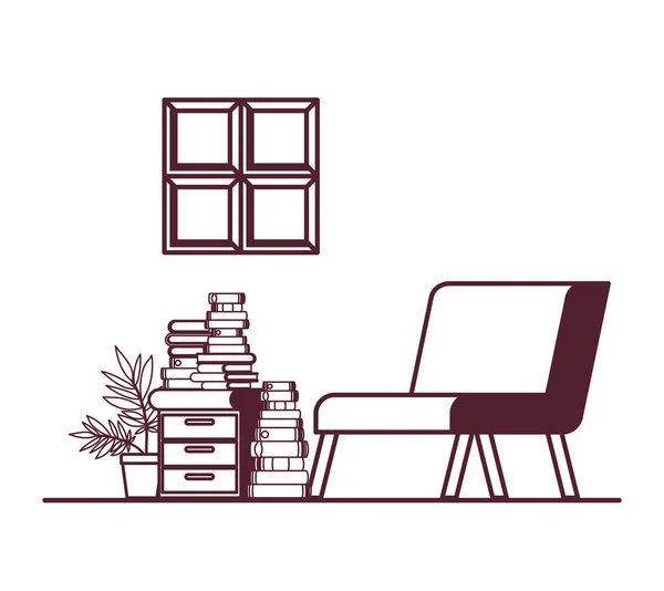 Salon avec canapé et pile de livres — Image vectorielle