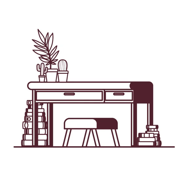 Schreibtisch mit Stapel Bücher auf weißem Hintergrund — Stockvektor