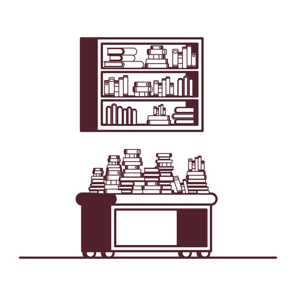 Étagères avec des livres en fond blanc — Image vectorielle