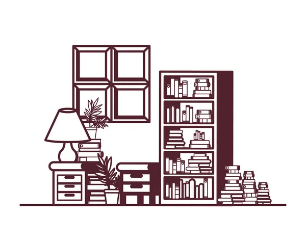 Estanterías con libros en fondo blanco — Vector de stock