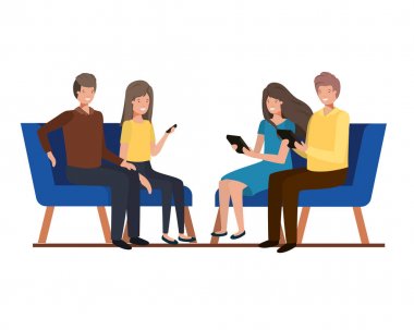 beyaz arka plan üzerinde sandalyelerde oturan insanların bir grup