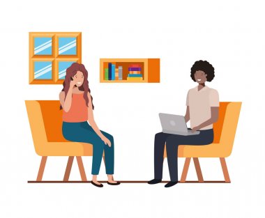 çift iş ofis avatar karakteri oturan