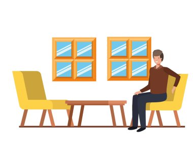 beyaz arka plan ile iş ofisinde oturan adam