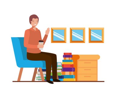 beyaz arka plan ile iş ofisinde oturan adam