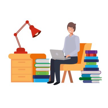 beyaz arka plan ile iş ofisinde oturan adam