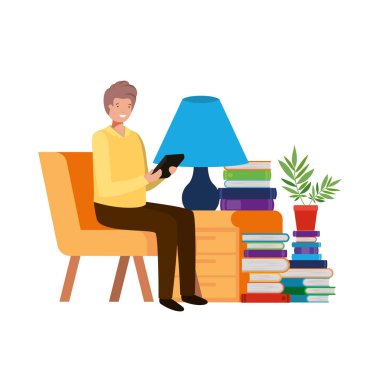 beyaz arka plan ile iş ofisinde oturan adam