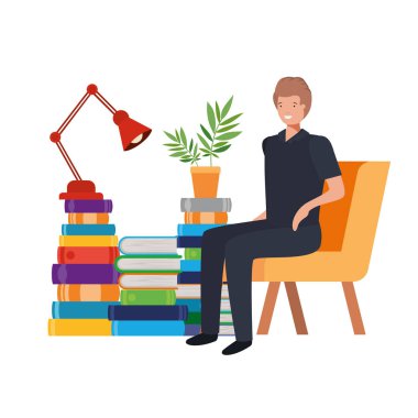 beyaz arka plan ile iş ofisinde oturan adam