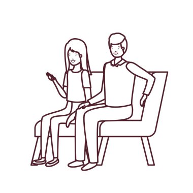 beyaz arka plan üzerinde sandalyede oturan çift siluet