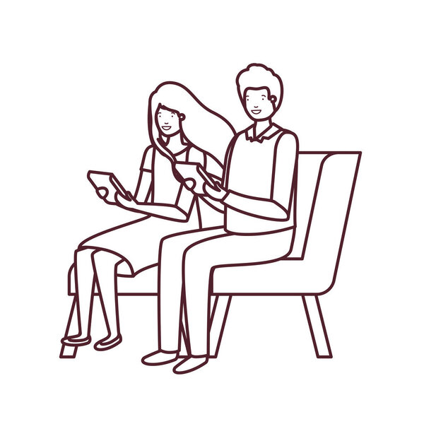 silhouette of couple with sitting in chair on white background