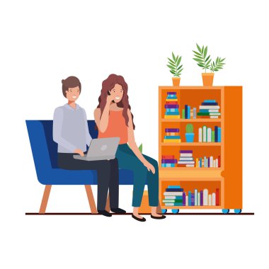 çift iş ofis avatar karakteri oturan