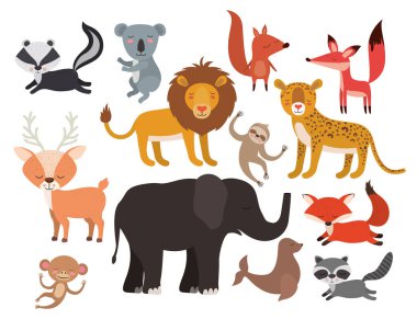 Animals Set in flat style, vector illustration clipart