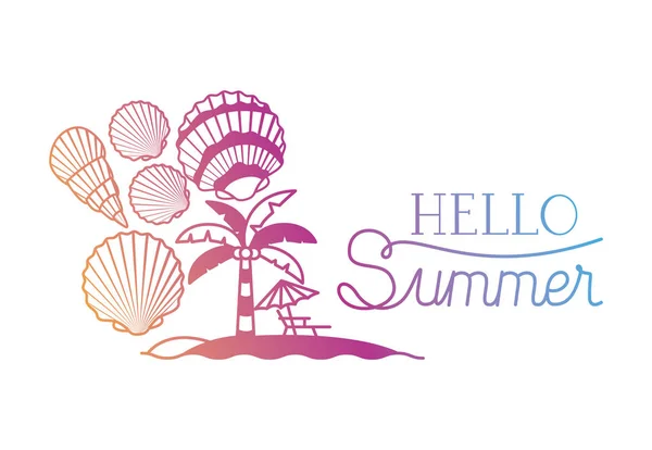 Hello summer label with coloring image — стоковый вектор