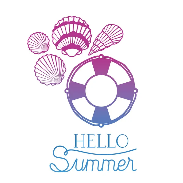 Hello summer label with coloring image — стоковый вектор