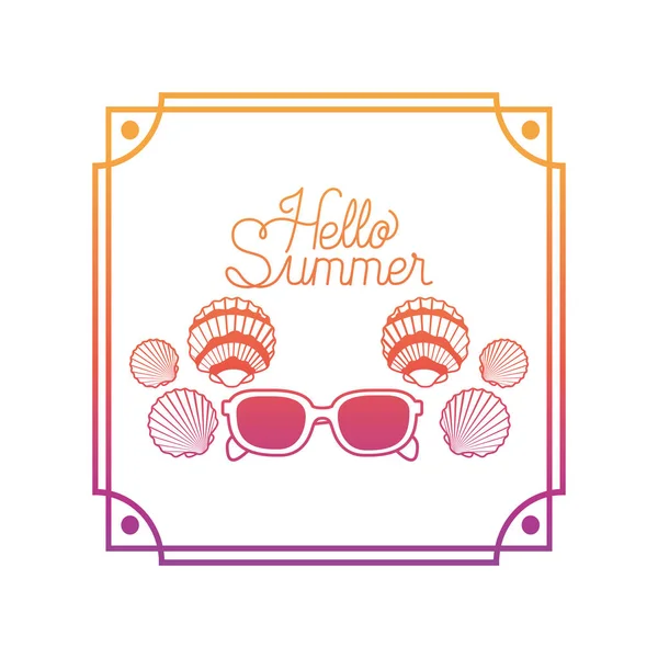 Hola etiqueta de verano con marco colorido — Vector de stock