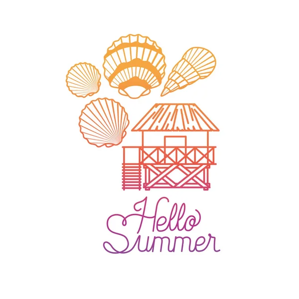 Hello summer label with coloring image — стоковый вектор