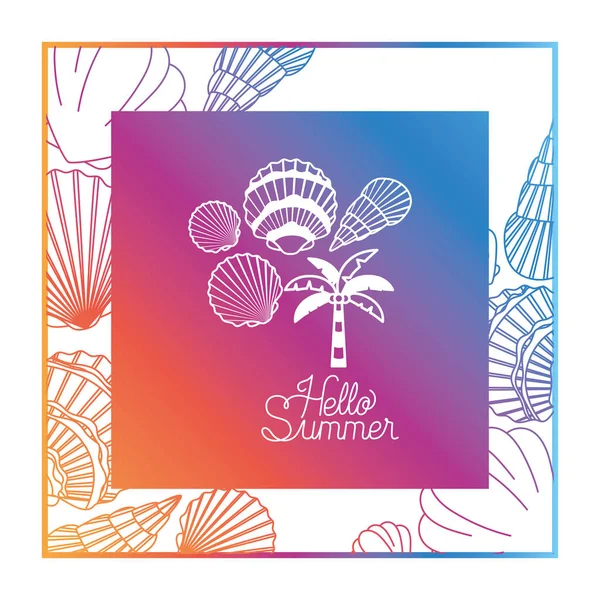 Hello summer label with colorful frame — Stock Vector
