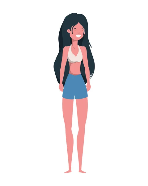 Mujer joven con traje de baño sobre fondo blanco — Vector de stock