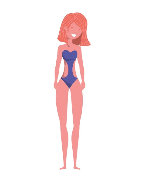 Mujer joven con traje de baño sobre fondo blanco — Vector de stock