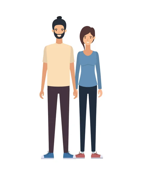 Young couple in white background avatar character — Stock Vector