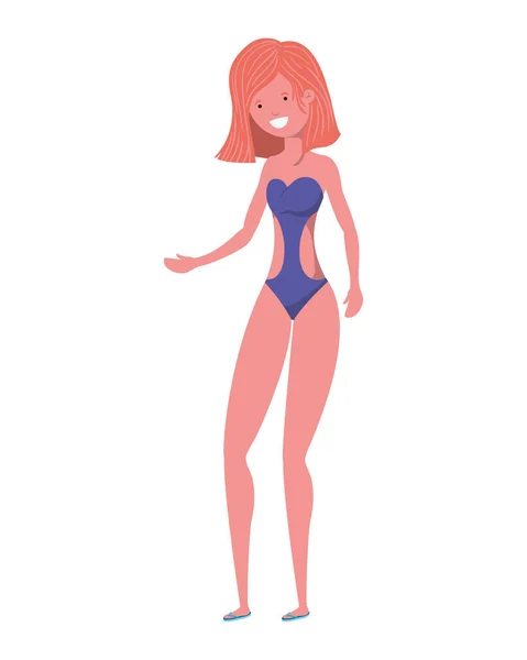 Mujer joven con traje de baño sobre fondo blanco — Vector de stock