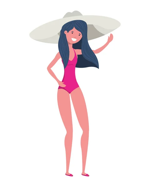 Mujer joven con traje de baño sobre fondo blanco — Vector de stock