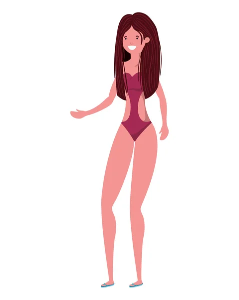 Mujer joven con traje de baño sobre fondo blanco — Vector de stock