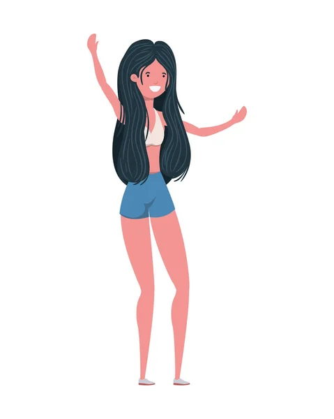 Mujer joven con traje de baño sobre fondo blanco — Vector de stock