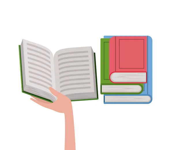 Isolerade böcker och hand design — Stock vektor