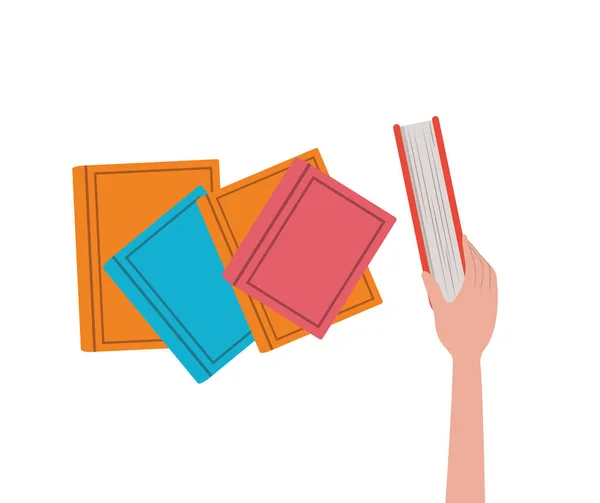 Isolated books and hand design — Stock Vector