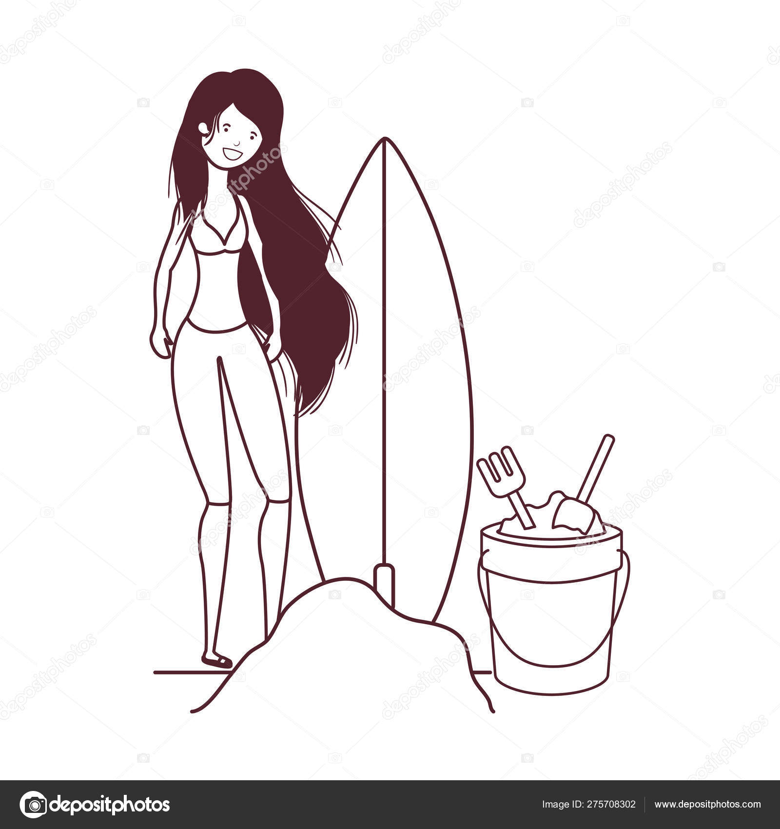 ビーチやサーフボードに水着を着た女性が ストックベクター C Grgroupstock