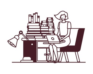 beyaz arka plan ile iş ofisinde oturan kadın