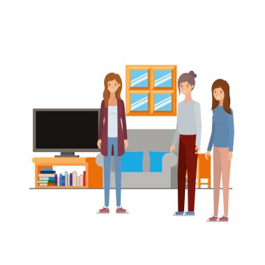 women standing in the work office with white background