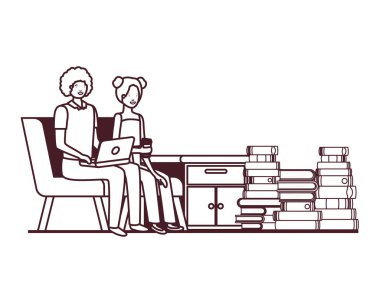 çift iş ofis avatar karakteri oturan