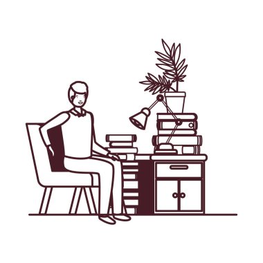 beyaz arka plan ile iş ofisinde oturan adam