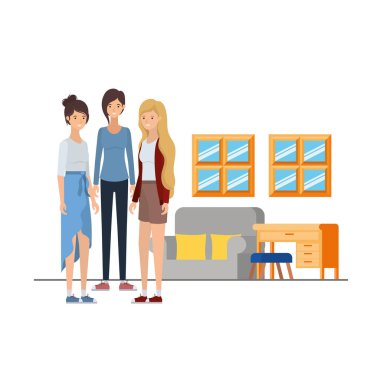 women standing in the work office with white background