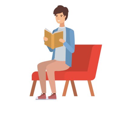 elinde kitap ile sandalyede oturan adam
