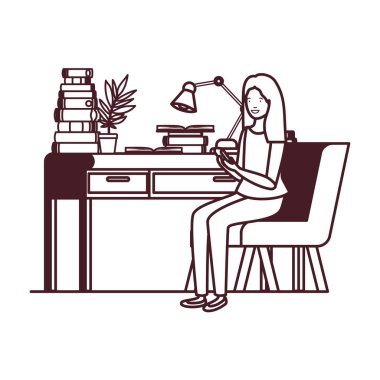 beyaz arka plan ile iş ofisinde oturan kadın